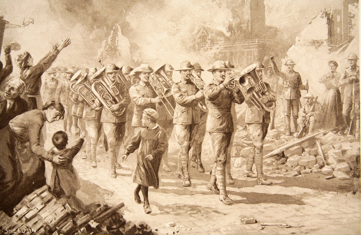 The Music of Triumph: Victorious Australians inn i Bapaume, 17. mars 1917 av Charles Mills Sheldon