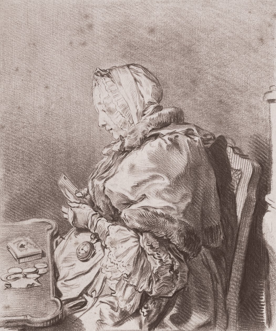 Portrett av Madame Marie Therese Rodet Geoffrin (1699-1777) 1746 (rødt kritt på papir) av Charles Nicolas II Cochin