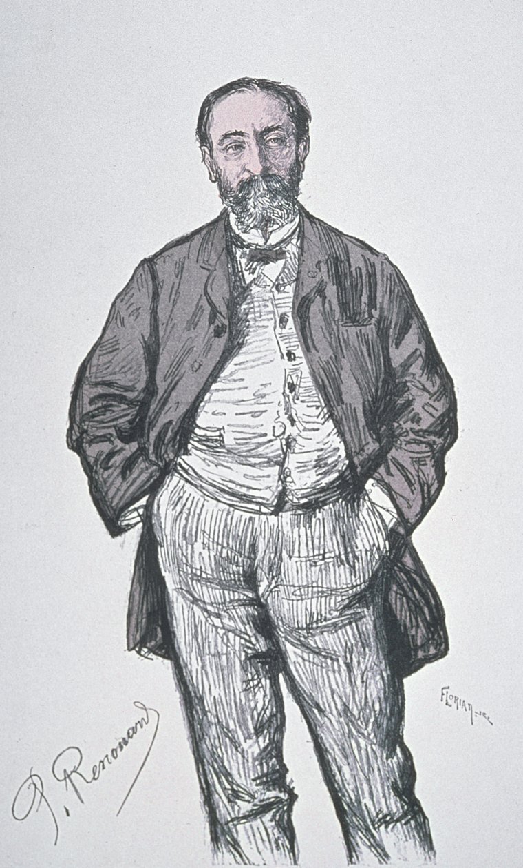 Portrett av den franske komponisten og musikkritikeren Charles Camille Saint-Saens (1835-1921), gravert av Florian fra serien 