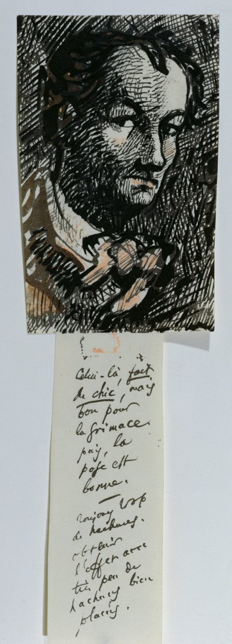 Selvportrett (blekk og farget kritt på papir) av Charles Pierre Baudelaire