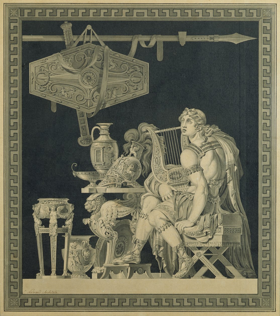 Akilles spiller lyre av Charles Pierre Joseph Normand