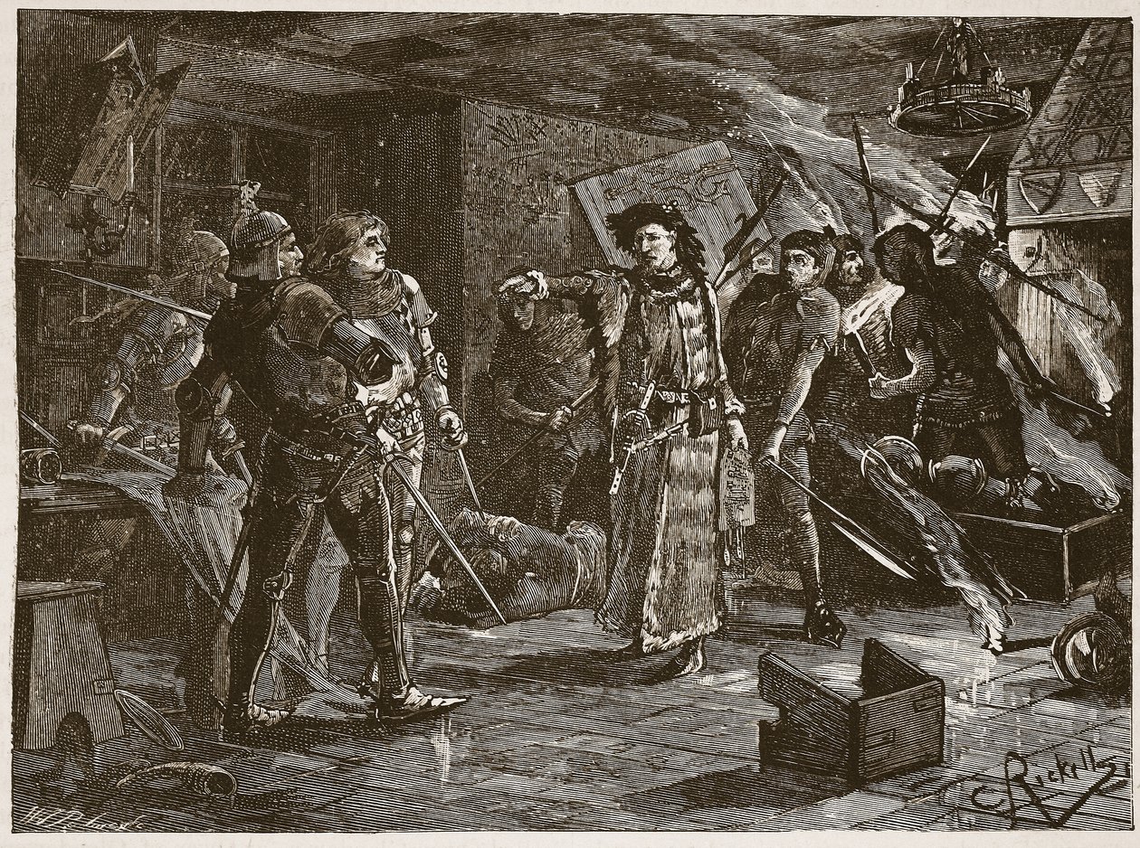 Arrestasjon av konspiratørene ved Cirencester, illustrasjon fra 'Cassell's Illustrated History of England' (sepia-bilde) av Charles Ricketts