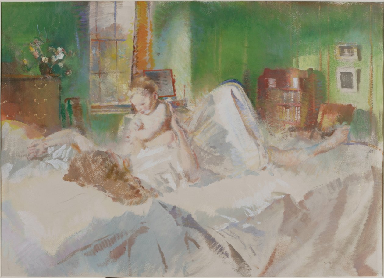 Spill (kroppsfarge og blyant på papir (limt på kort)) av Charles Sims