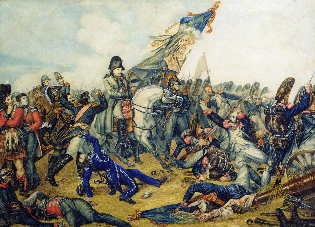 Slaget ved Waterloo i 1815, 1831 (wc og blekk på papir) av Charles Steiben