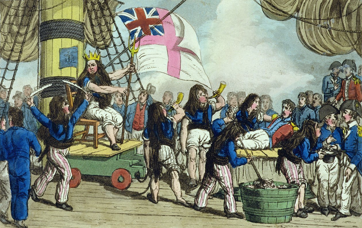 Crossing the Line, tallerken fra "The Adventures of Johnny Newcome" av John Mitford (1782-1831) 1818 av Charles Williams