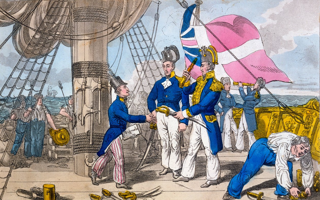 The Quarter Deck before Battle, plate fra "The Adventures of Johnny Newcome in the Navy" av John Mitford, 1818 av Charles Williams