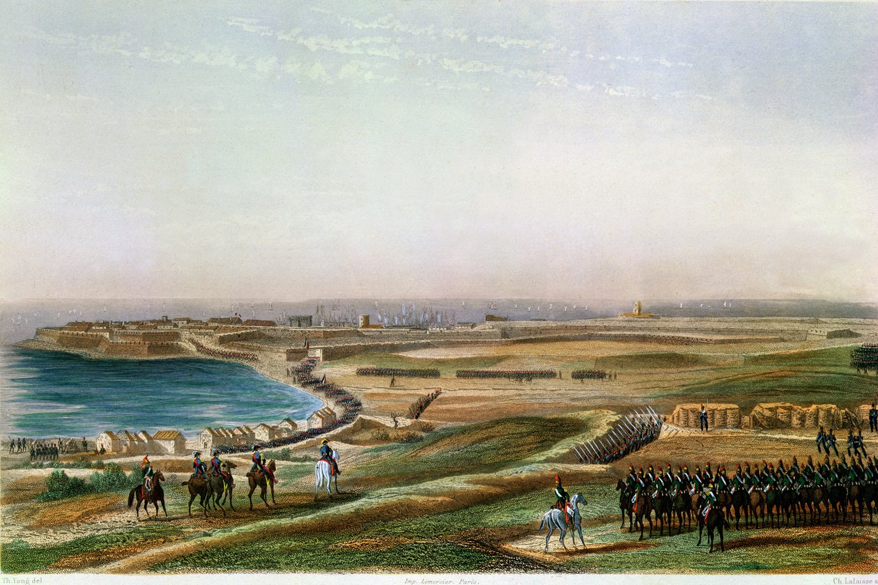 The Taking of Gaeta, 19. juli 1806 (fargegravering) av Charles de Lalaisse
