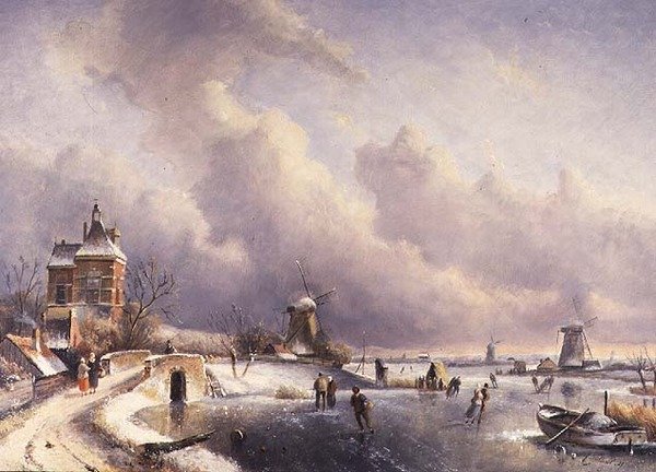 Et vinterlandskap av Charles (circle of) Leickert