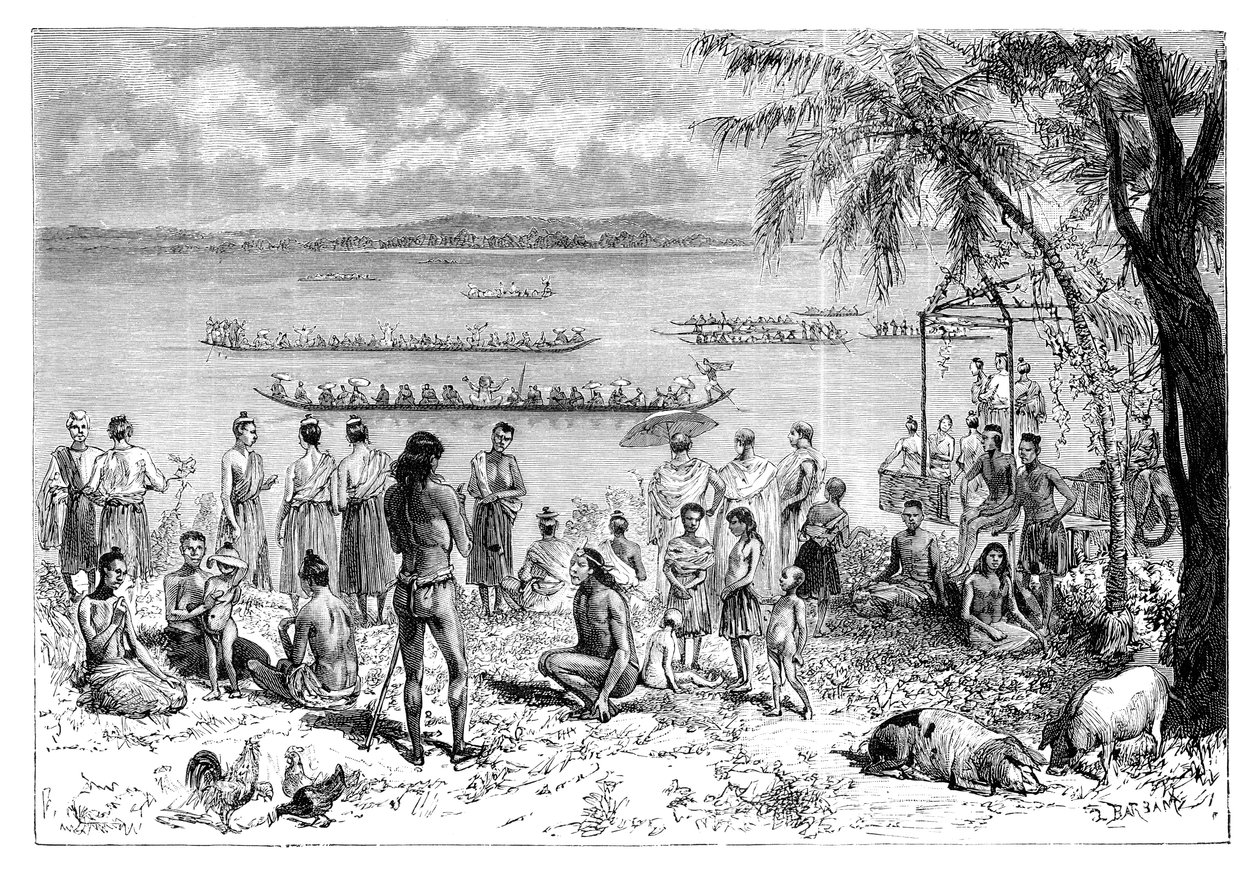 Båtracing på Mekong, 1895. av Charles Barbant