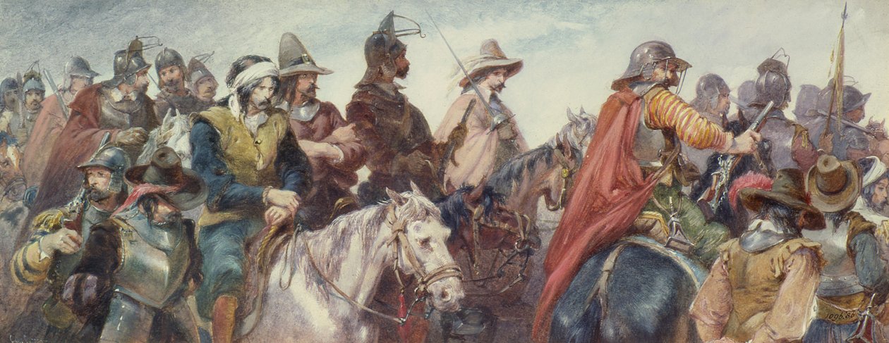 Kavaleri eskorterer fanger (tegning) av Charles Cattermole