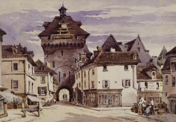 Gatescene i Loches, Frankrike (trykk) av Charles Claude Pyne