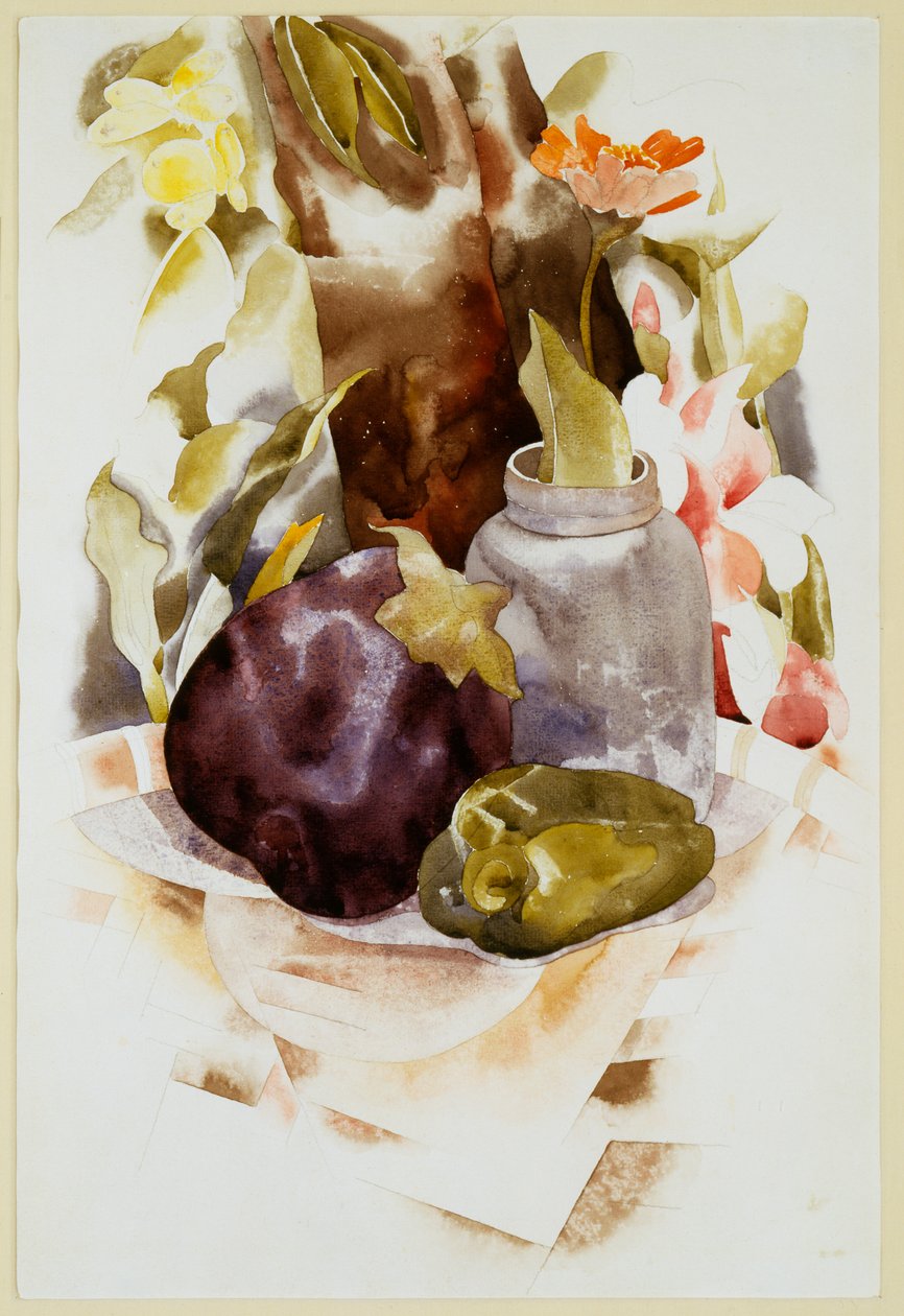 Aubergine og grønn pepper av Charles Demuth