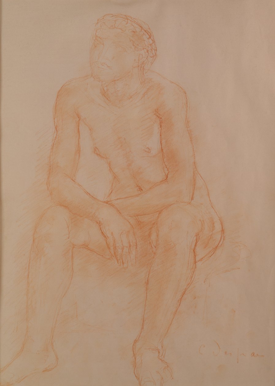 Sittende naken (rødt kritt på papir) av Charles Despiau