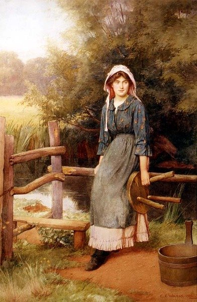 At the Stile: A Milkmaid av Charles Edward Wilson