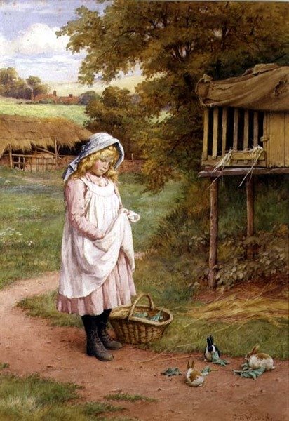 Feeding the Rabbits (olje på lerret) av Charles Edward Wilson