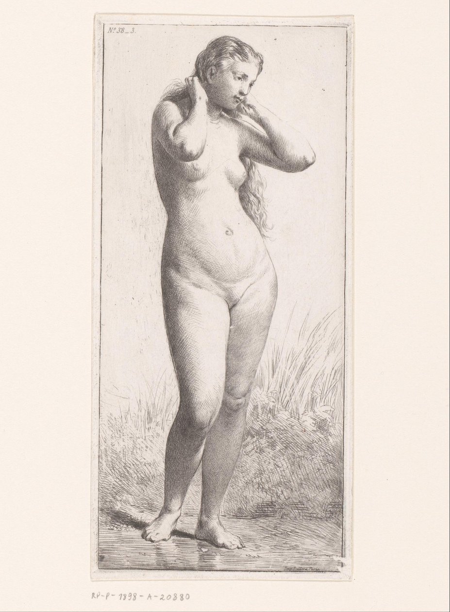 stående naken kvinne av Charles Emile Jacque (attributed to)
