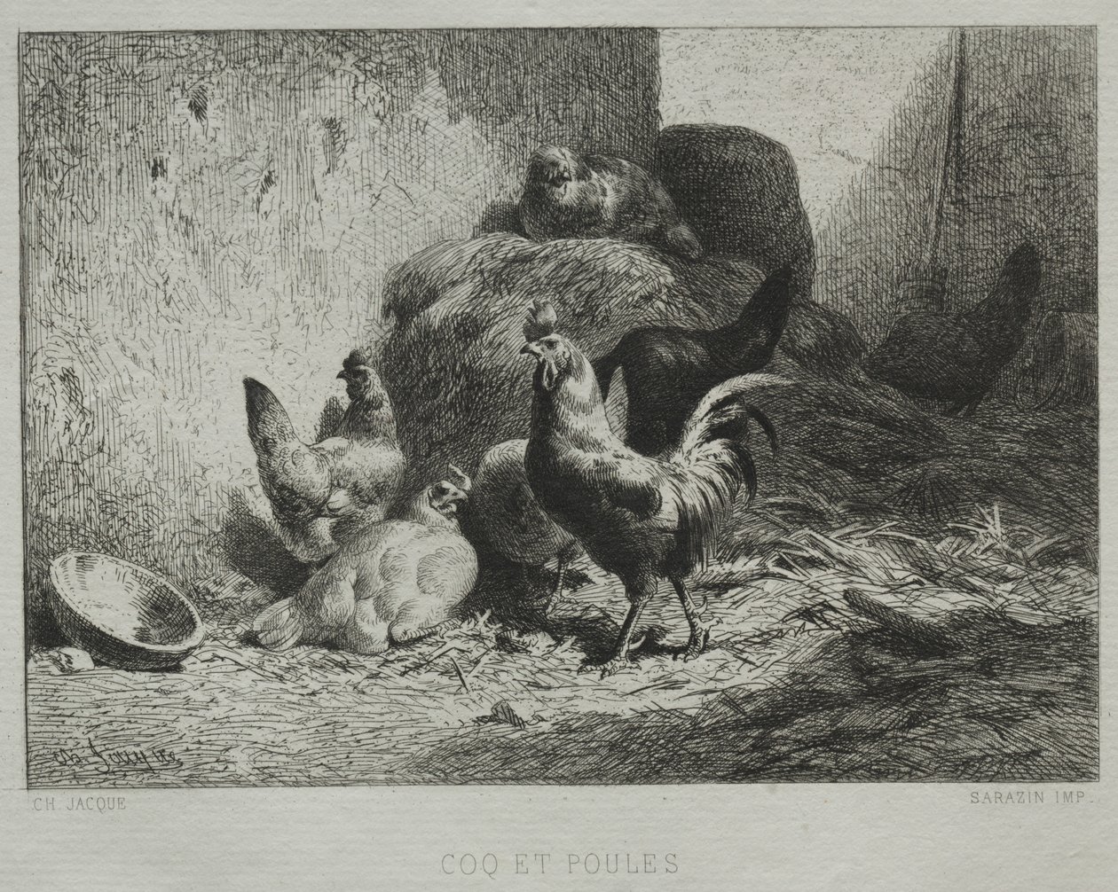 Hane og høner. av Charles Emile Jacque