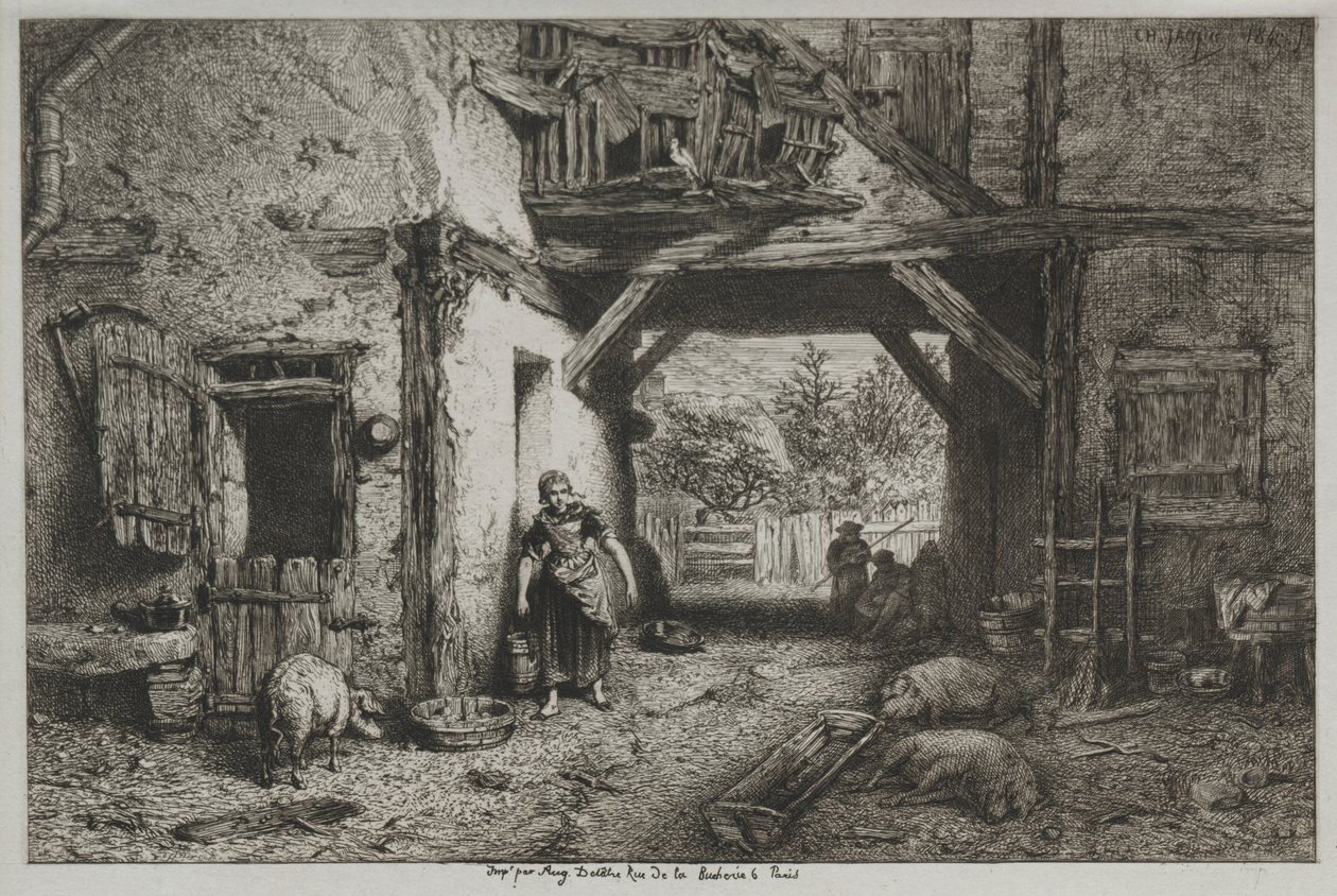 Gårdsinteriør av Charles Emile Jacque