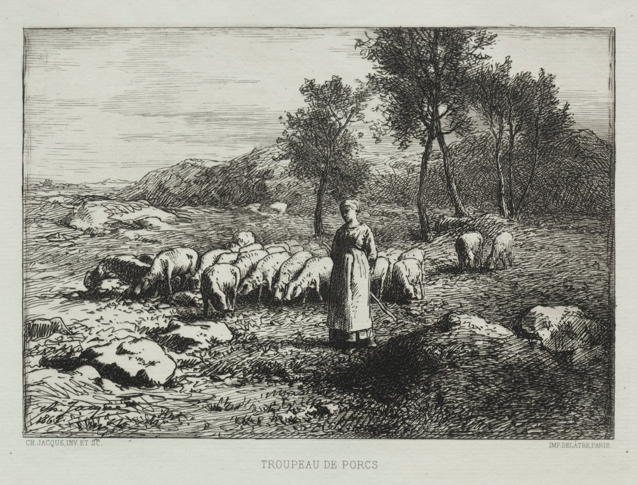 Svineflokk, 1868. av Charles Emile Jacque