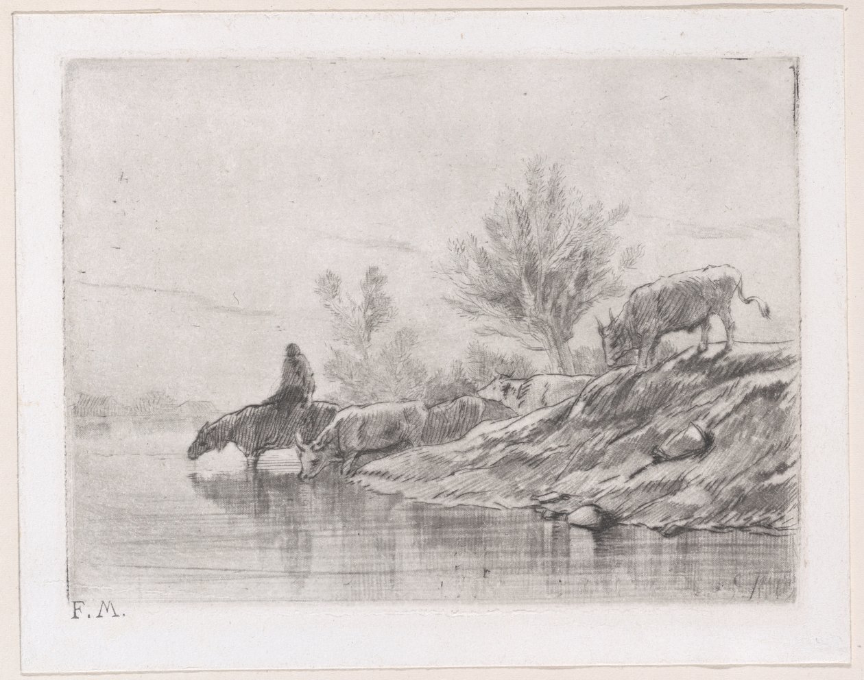 Landskap med storfe, 1848. av Charles Emile Jacque