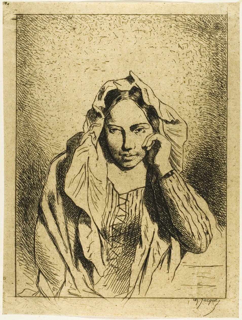 Portrett av en sittende kvinne av Charles Emile Jacque