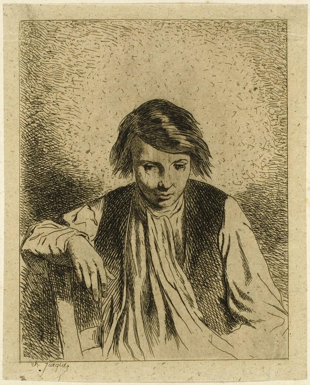 Sittende gutt av Charles Emile Jacque