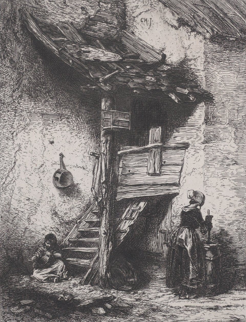 Trapper og kvinnekjerning, 1845. av Charles Emile Jacque
