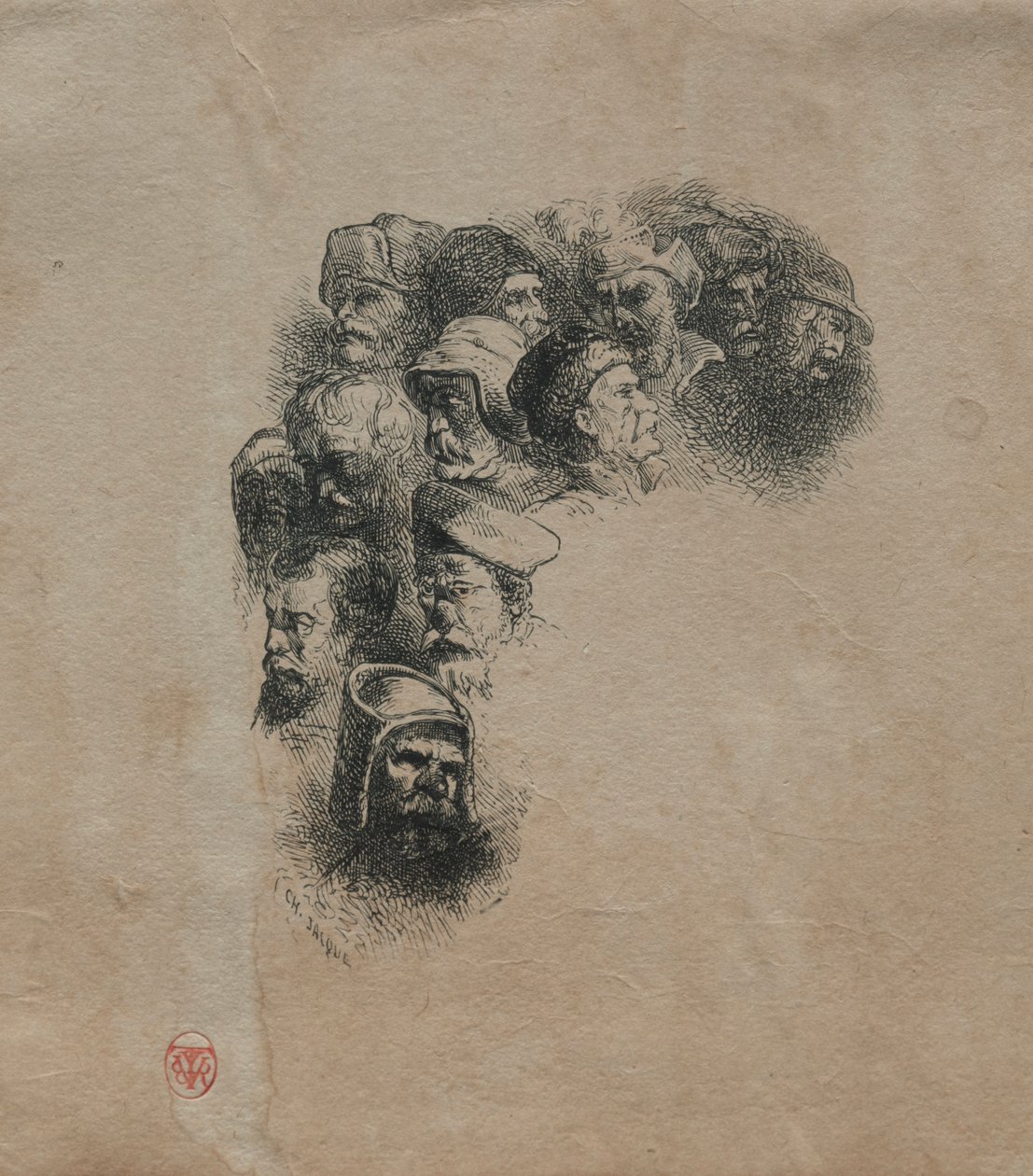 Studie av hoder. av Charles Emile Jacque