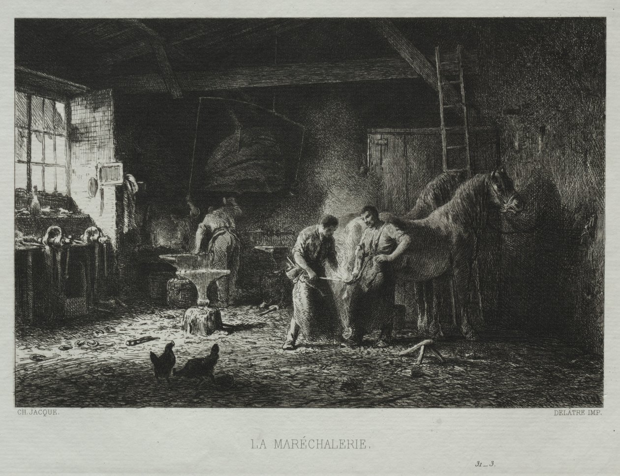 Smedbutikken. av Charles Emile Jacque