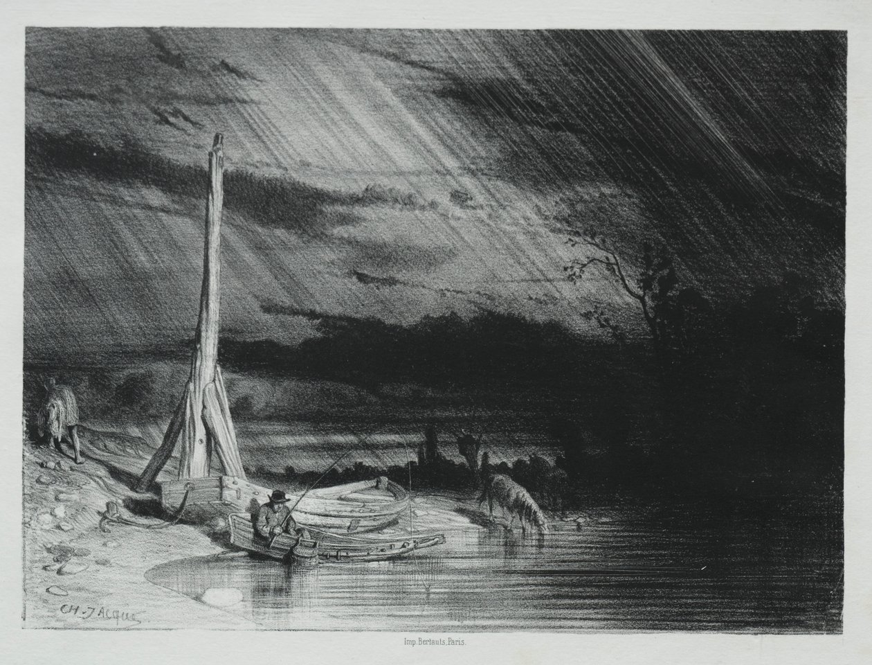 Fiskeren, regnvær, 1847. av Charles Emile Jacque