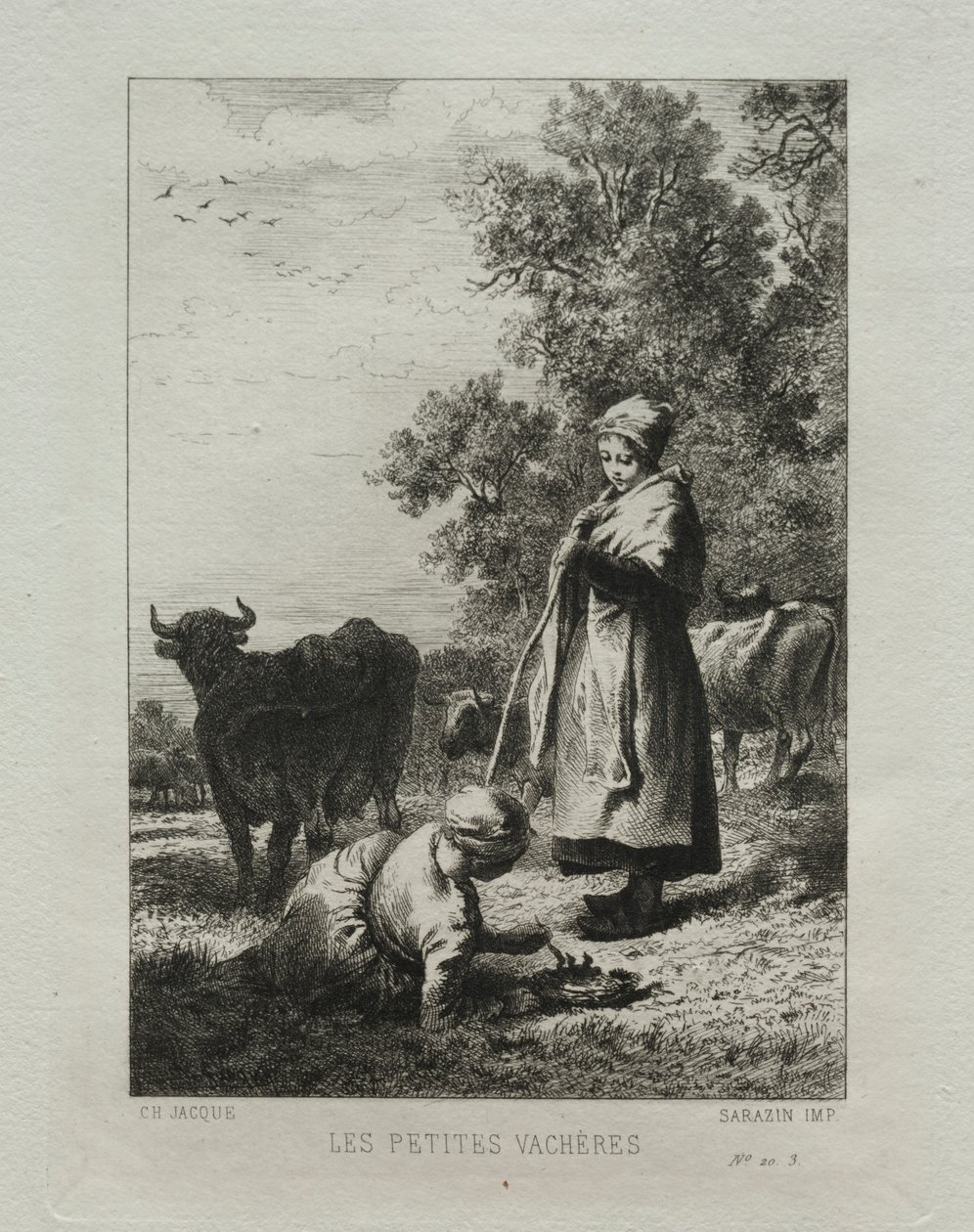 De små kuhyrene. av Charles Emile Jacque