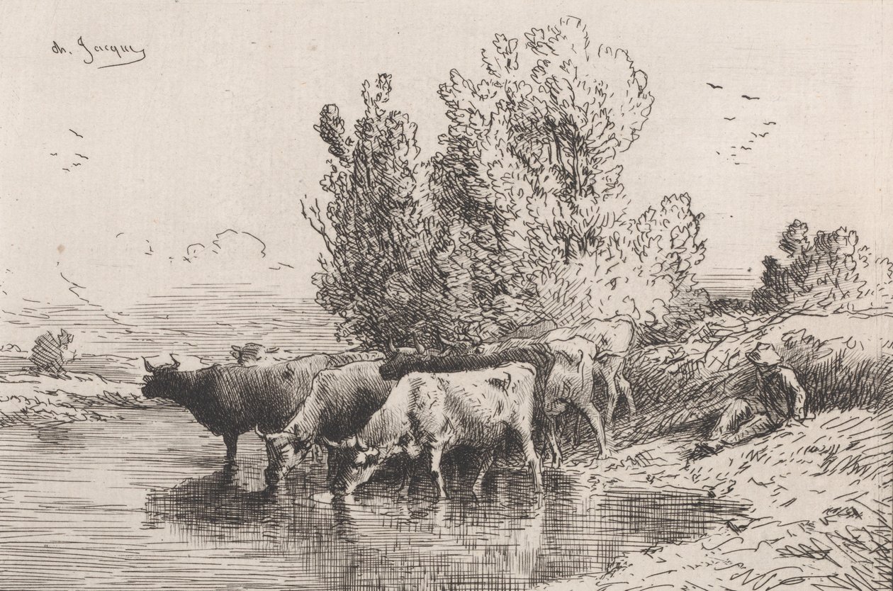 The Trough, 1864. av Charles Emile Jacque