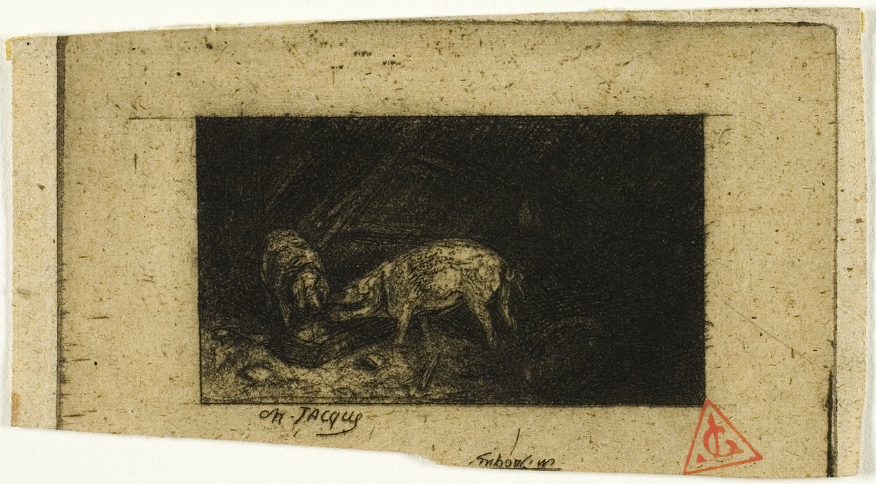 To griser som spiser fra et trau av Charles Emile Jacque