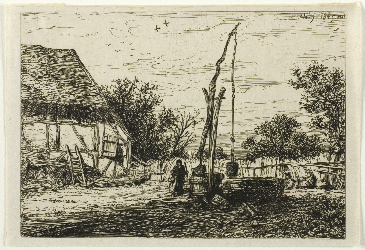 Vel i en gårdsgård av Charles Emile Jacque