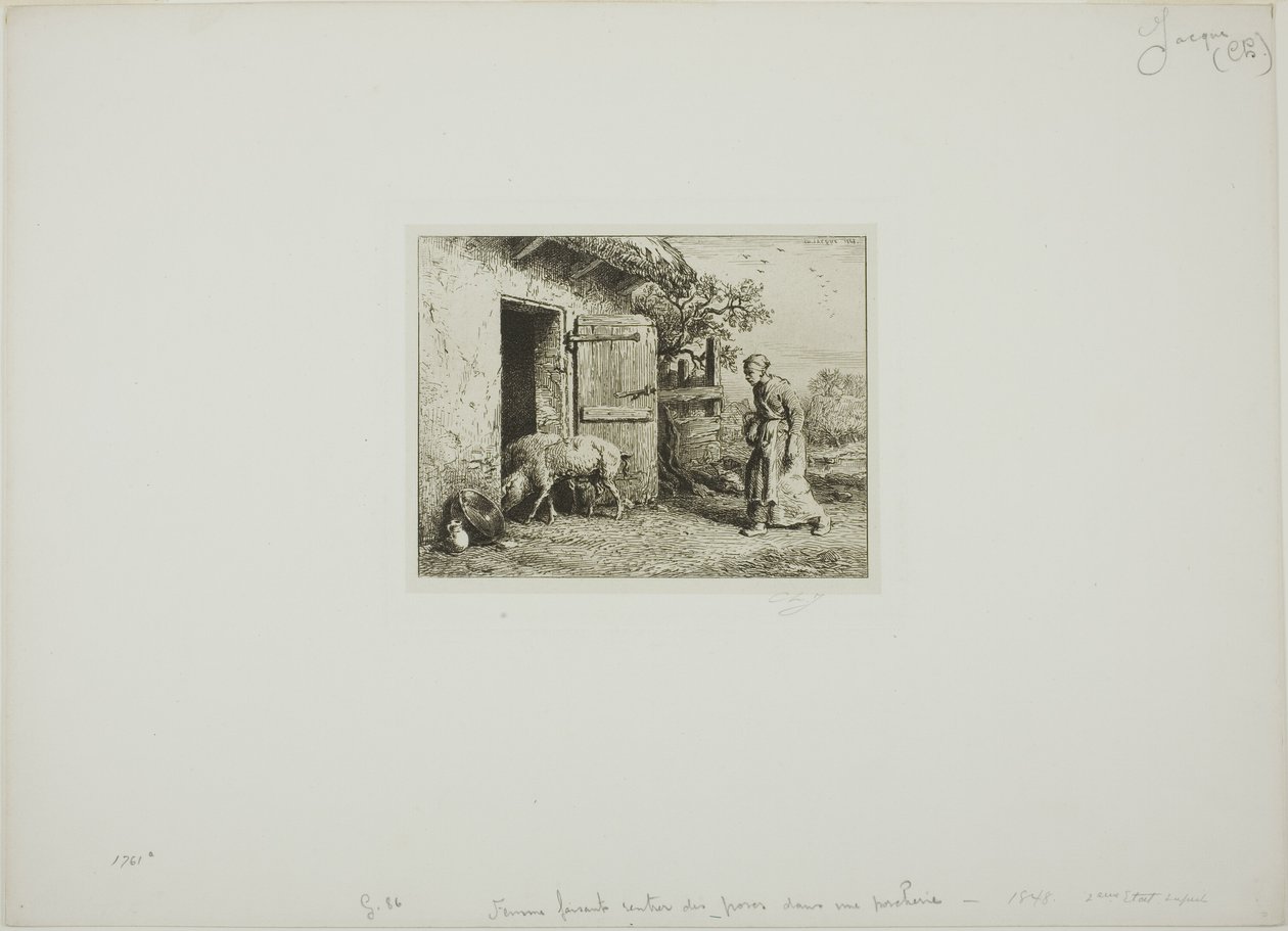 Kvinne som bringer grisene sine hjem av Charles Emile Jacque