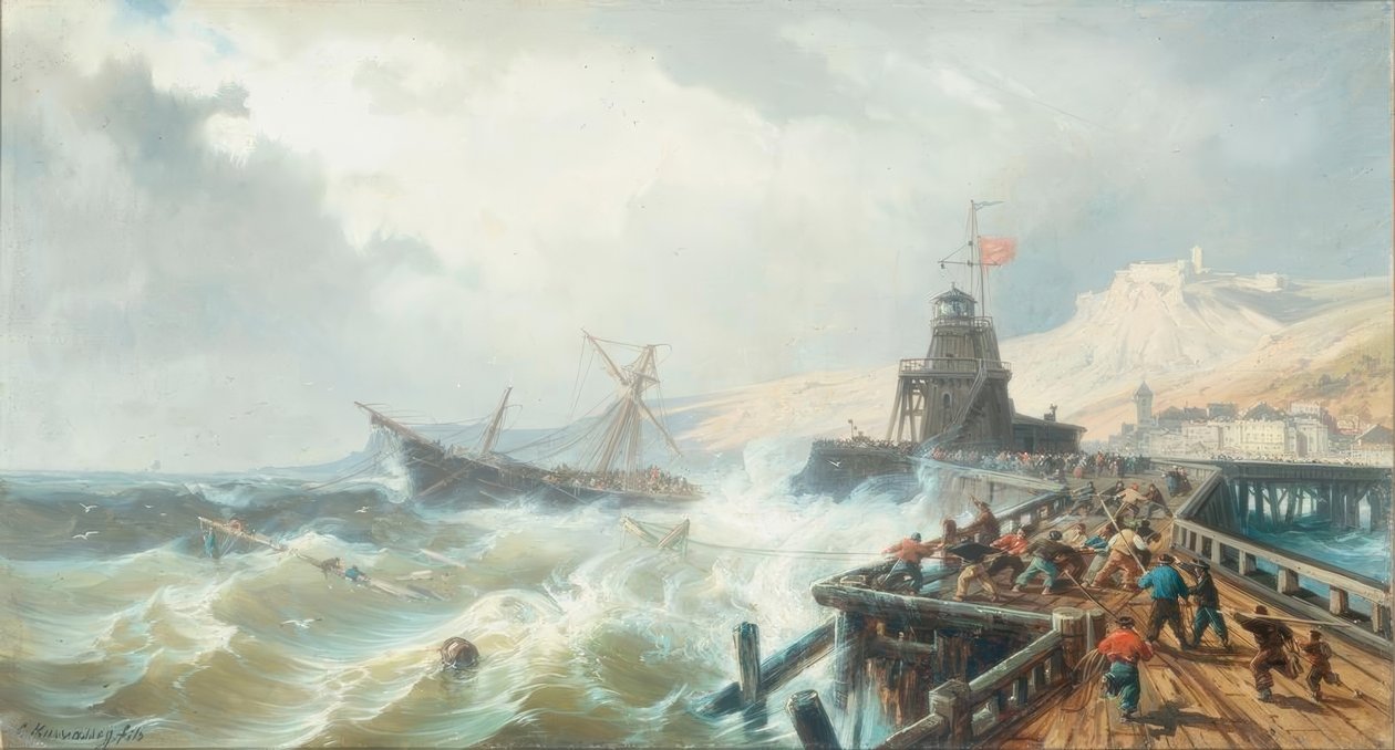 Redde et skip i nød av Charles Euphrasie Kuwasseg