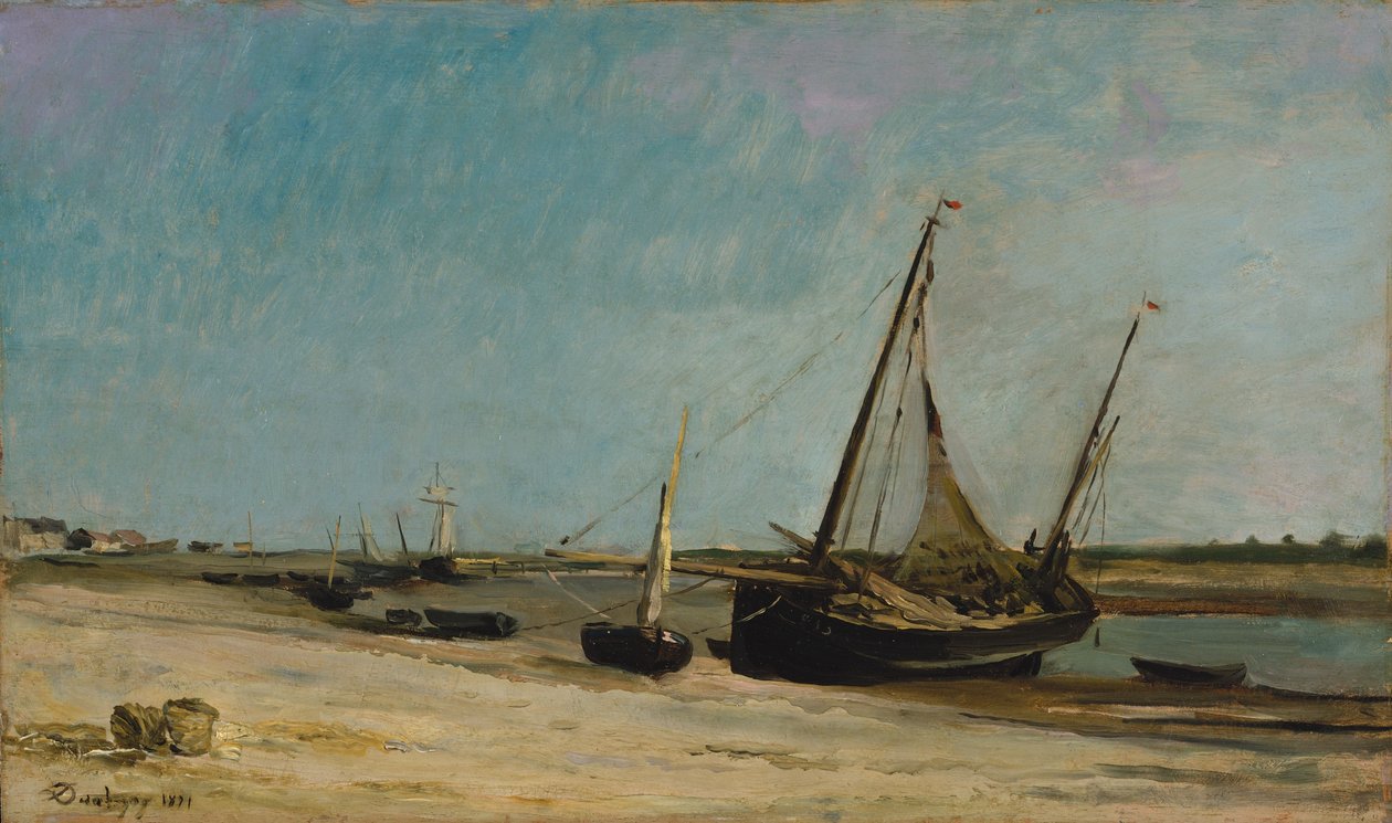 Båter på havkysten ved Étaples av Charles Francois Daubigny