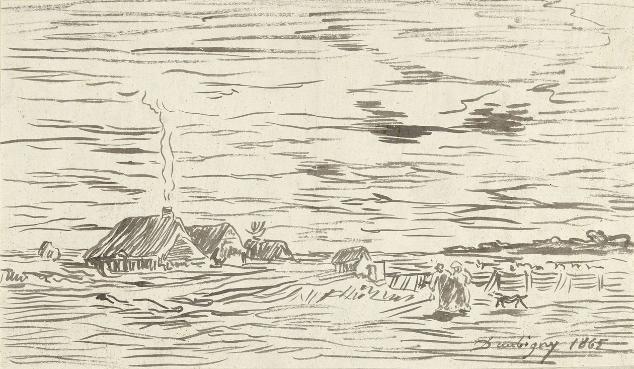 Våningshus i flatmark av Charles Francois Daubigny