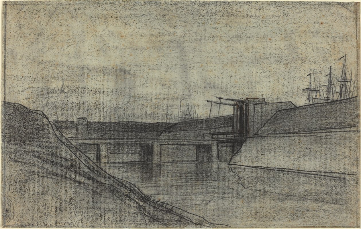Bro over en elvemunning av Charles Francois Daubigny