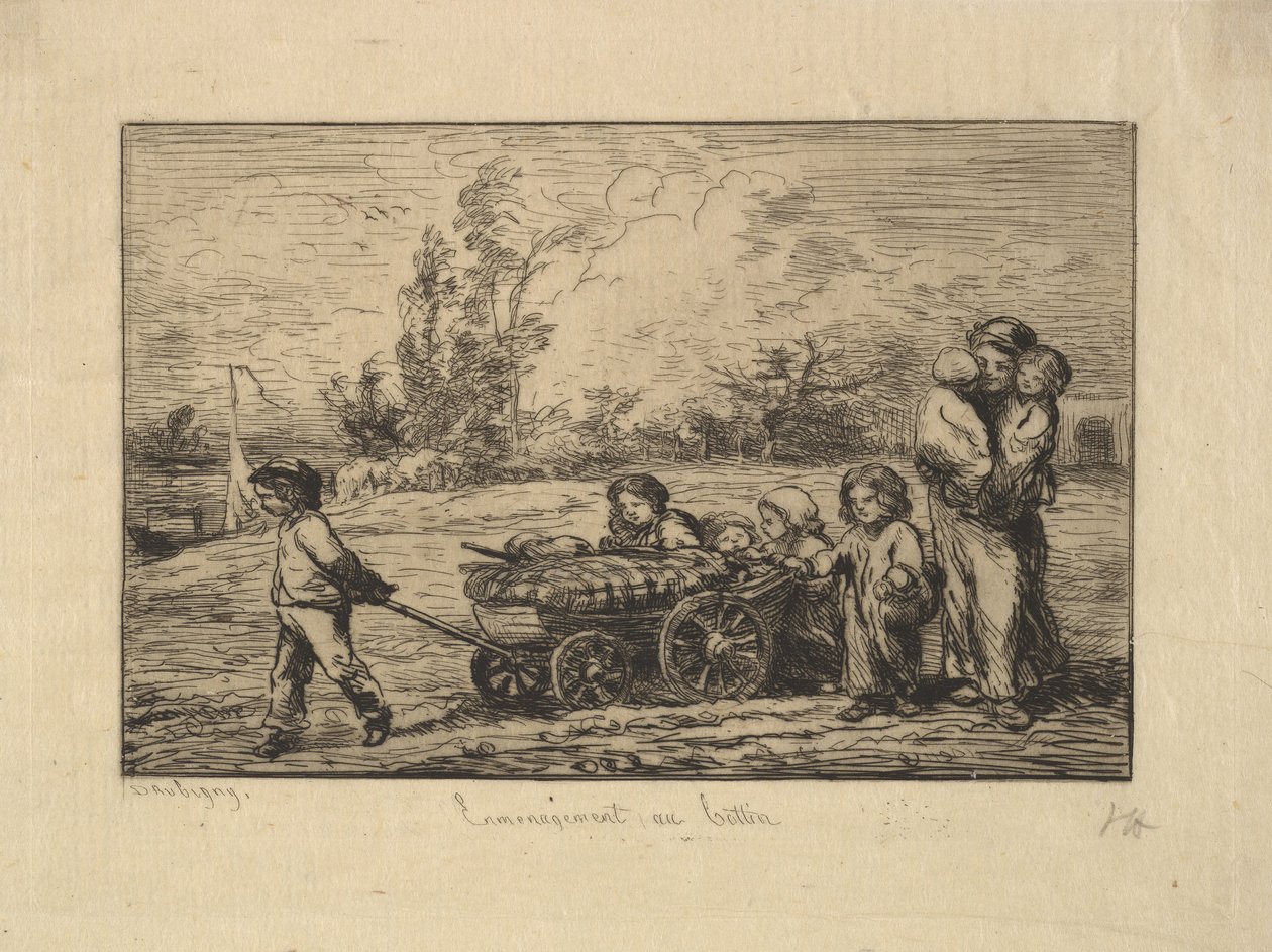 Flytter inn i båten, 1861. av Charles Francois Daubigny
