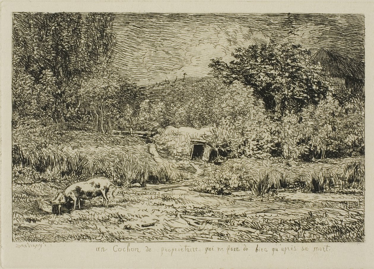Gris i en frukthage av Charles Francois Daubigny