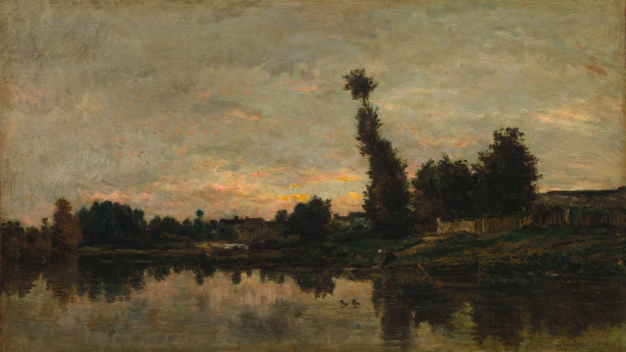 Solnedgang ved elven Oise, 1866. av Charles Francois Daubigny