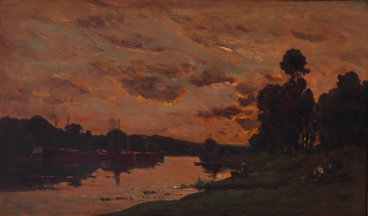 The Afternoon (olje på panel) av Charles Francois Daubigny