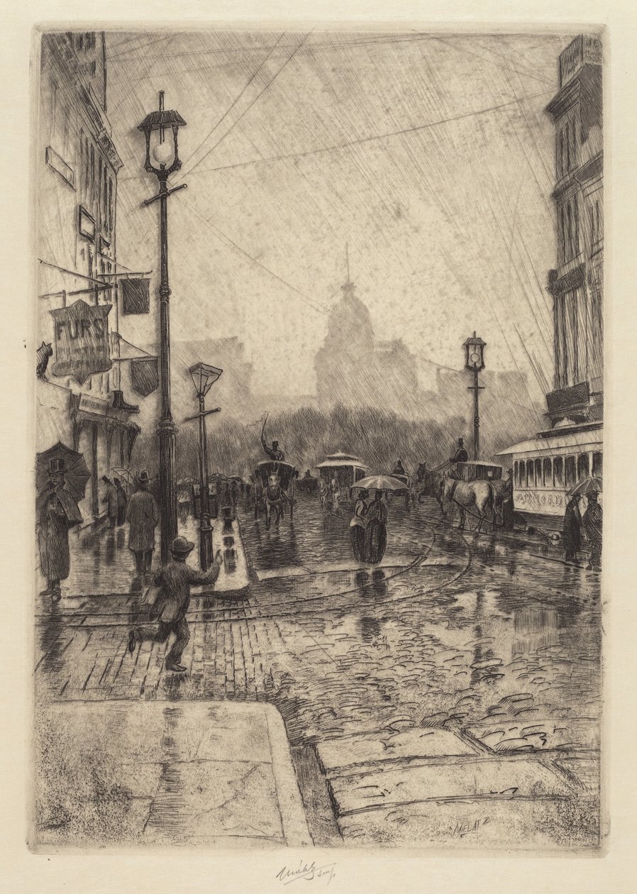 Regnværsdag, Broadway av Charles Frederick William Mielatz