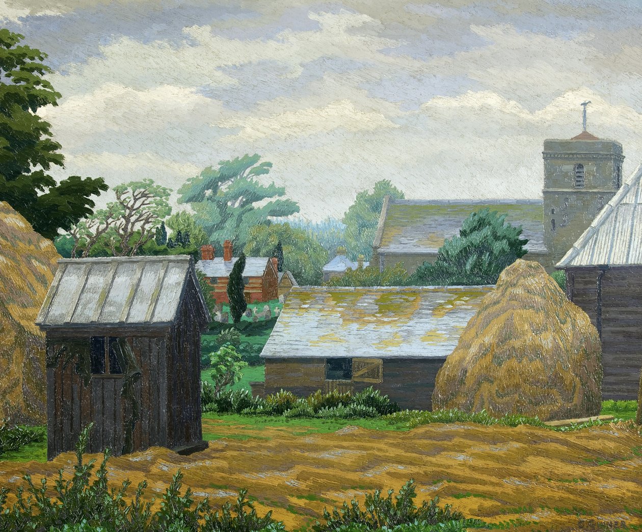 Church Farm, Shipley (olje på lerret) av Charles Ginner