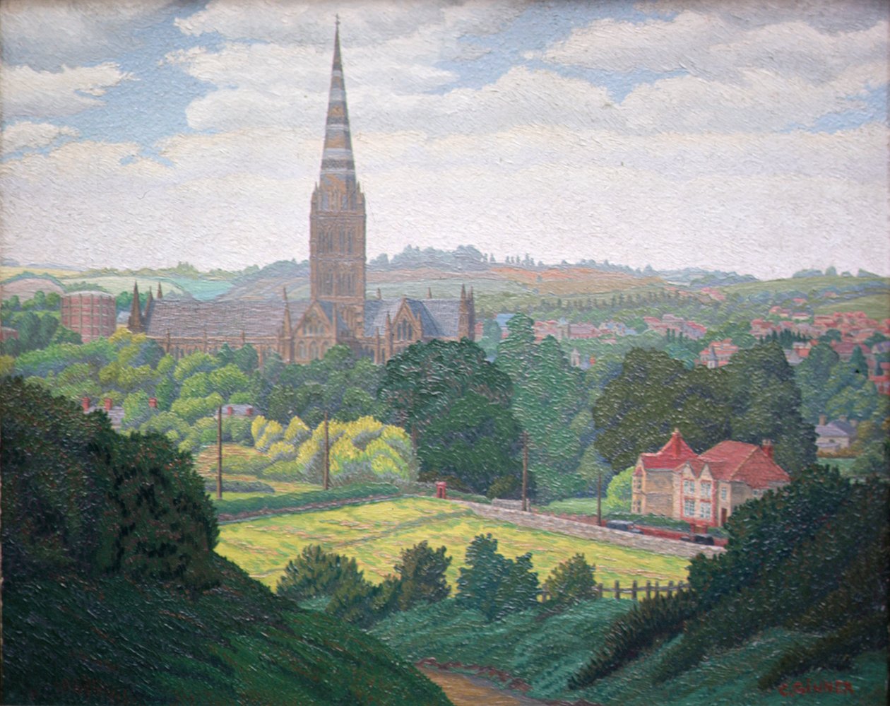 Salisbury Cathedral (olje) av Charles Ginner