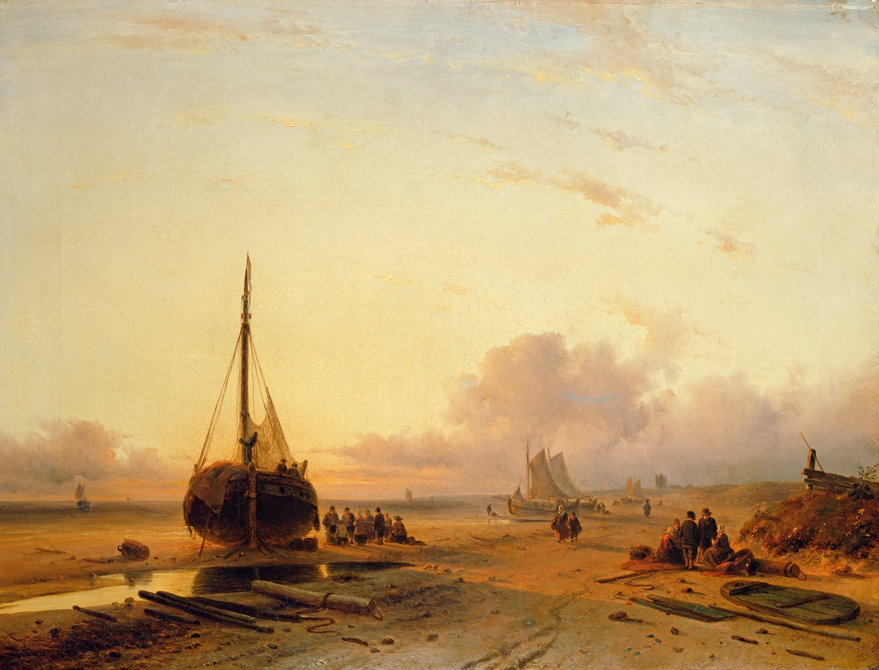 Strandscene med fiskebåter av Charles Henri Joseph Leickert