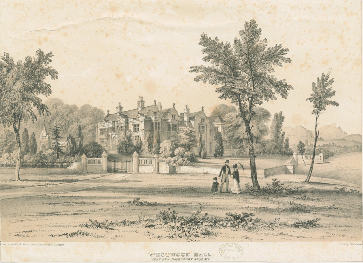 Westwood Hall: tonet litografi, nd [1832-1841] av Charles Joseph Hullmandel