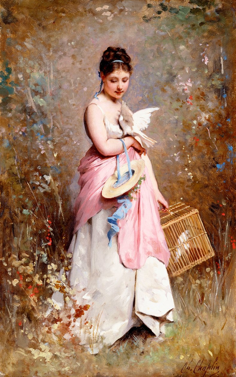Ung jente med duer, av Charles Joshua Chaplin