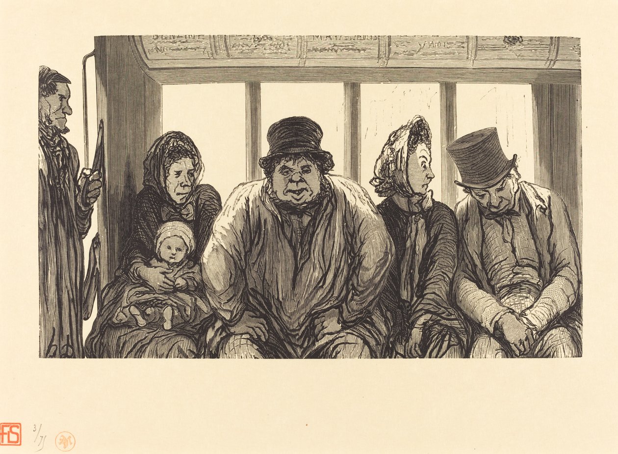 Interiør i en omnibus av Charles Maurand after Honoré Daumier